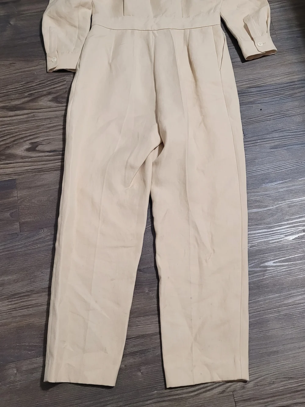 Sandro Cream Collared Utility Jumpsuit Uno Cotton Linen-Blend Twill Pockets M - Picture 7 of 15